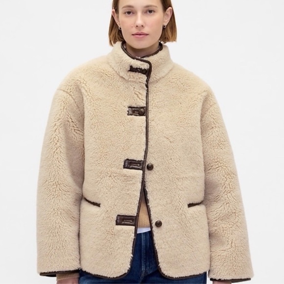 Mango Jackets & Blazers - Mango Cream Teddy Jacket with Black Accents